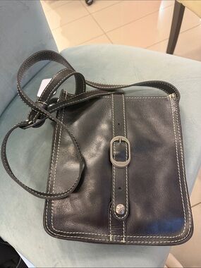 Patricia Nash Black Leather Messenger Crossbody with Contrast Stitching